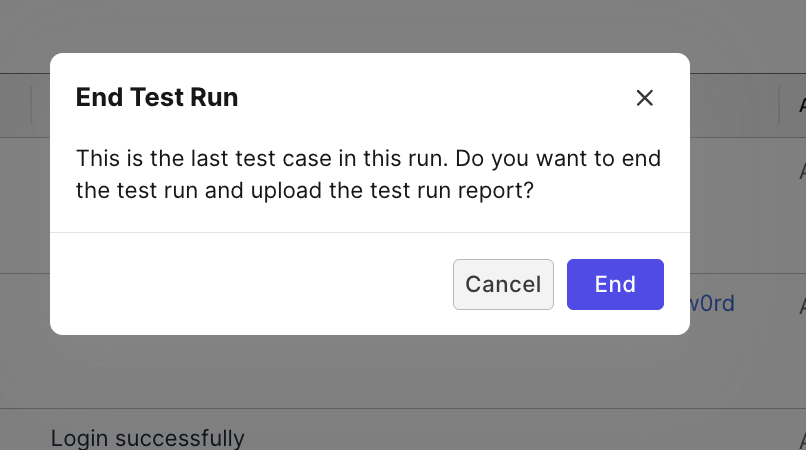 End Test Run dialog
