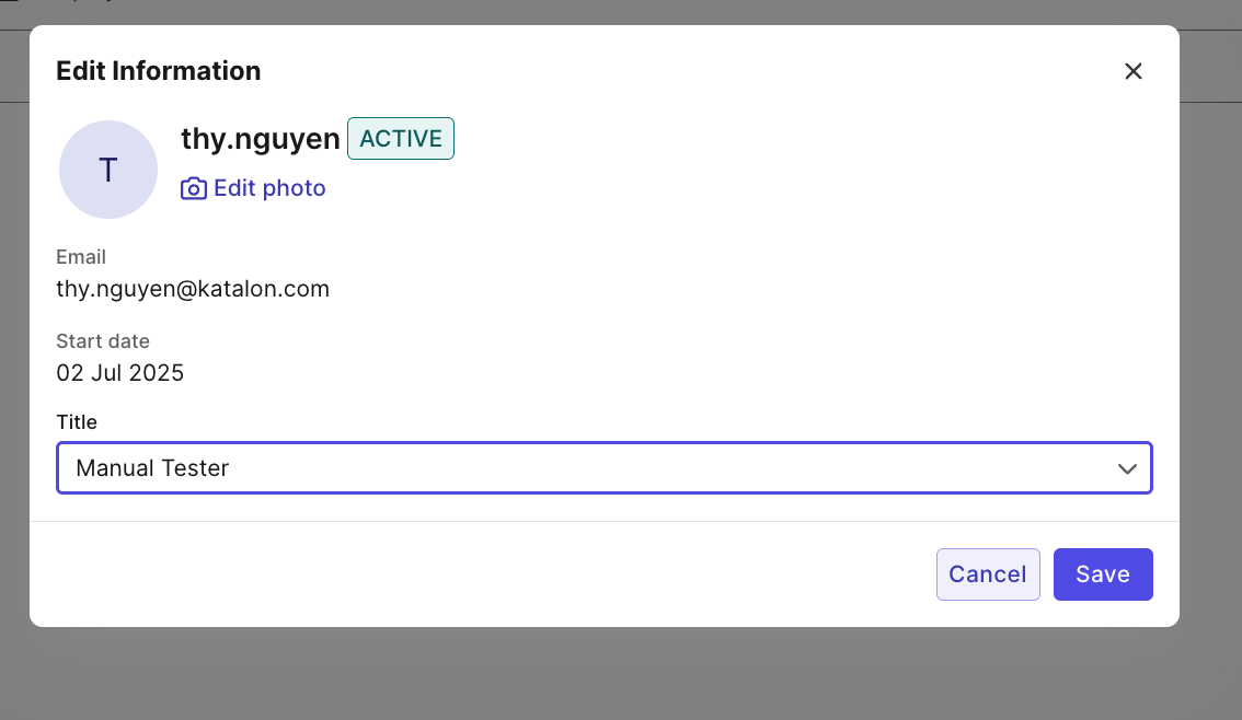 Change User Profile info screen