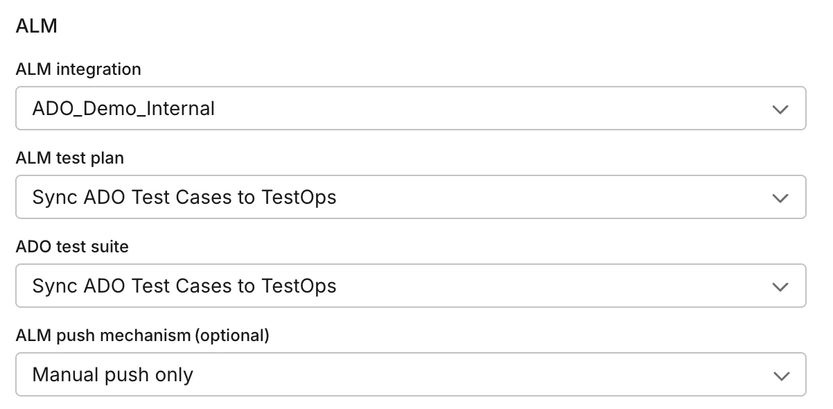 The push configuration with an Azure DevOps Test Suite selected under the chosen Test Plan