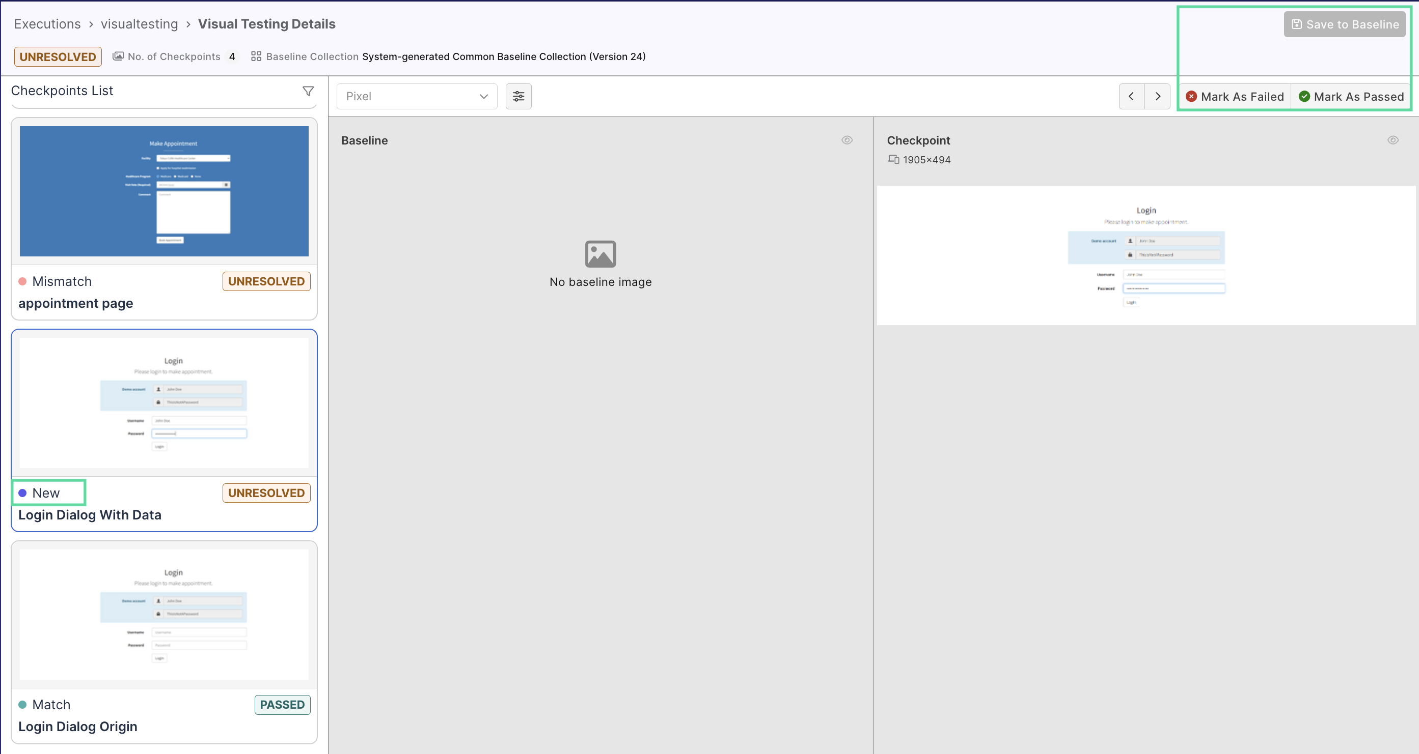 visual testing resolve new