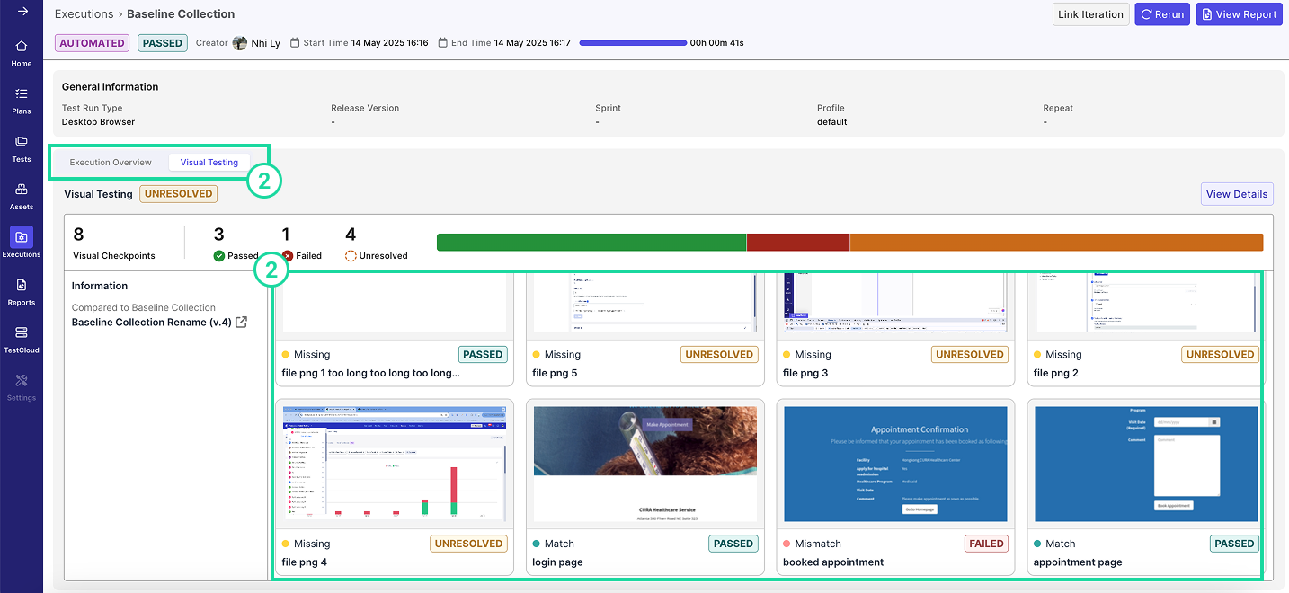 Click on visual testing tab