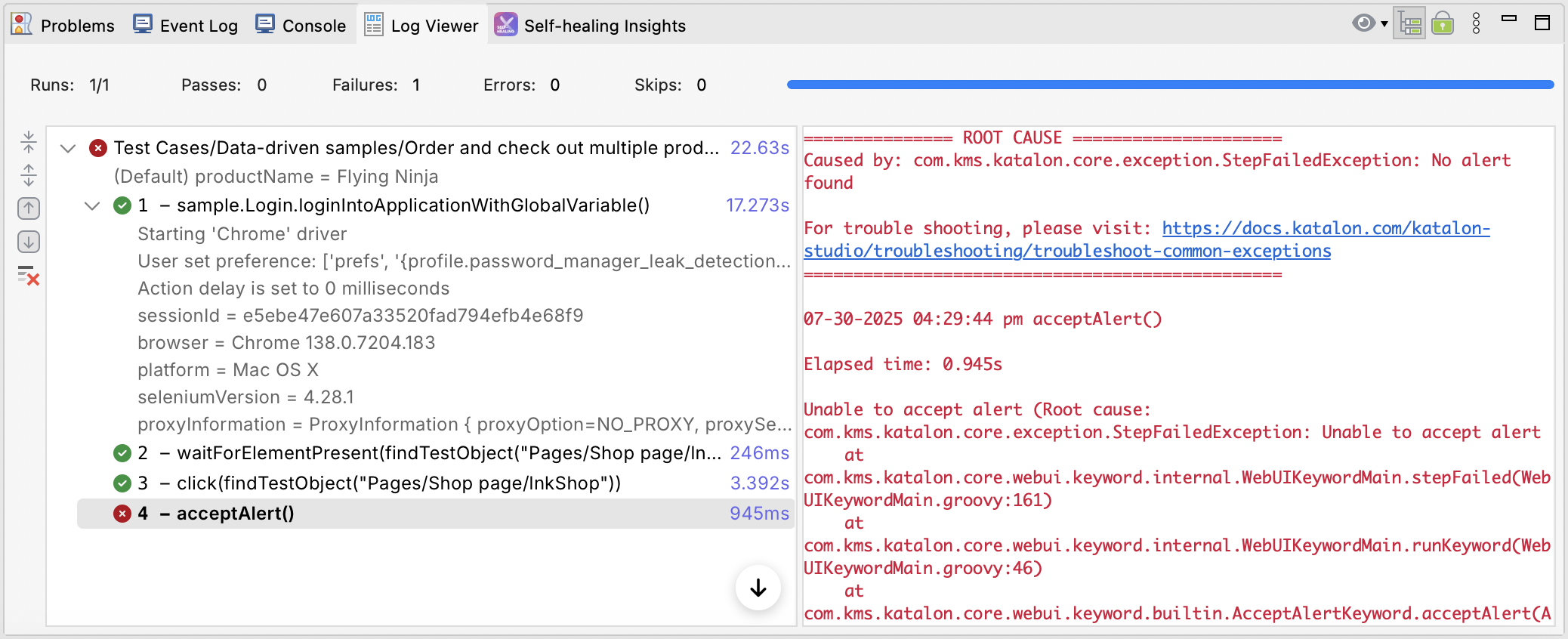 View KS 10.3.0 execution log