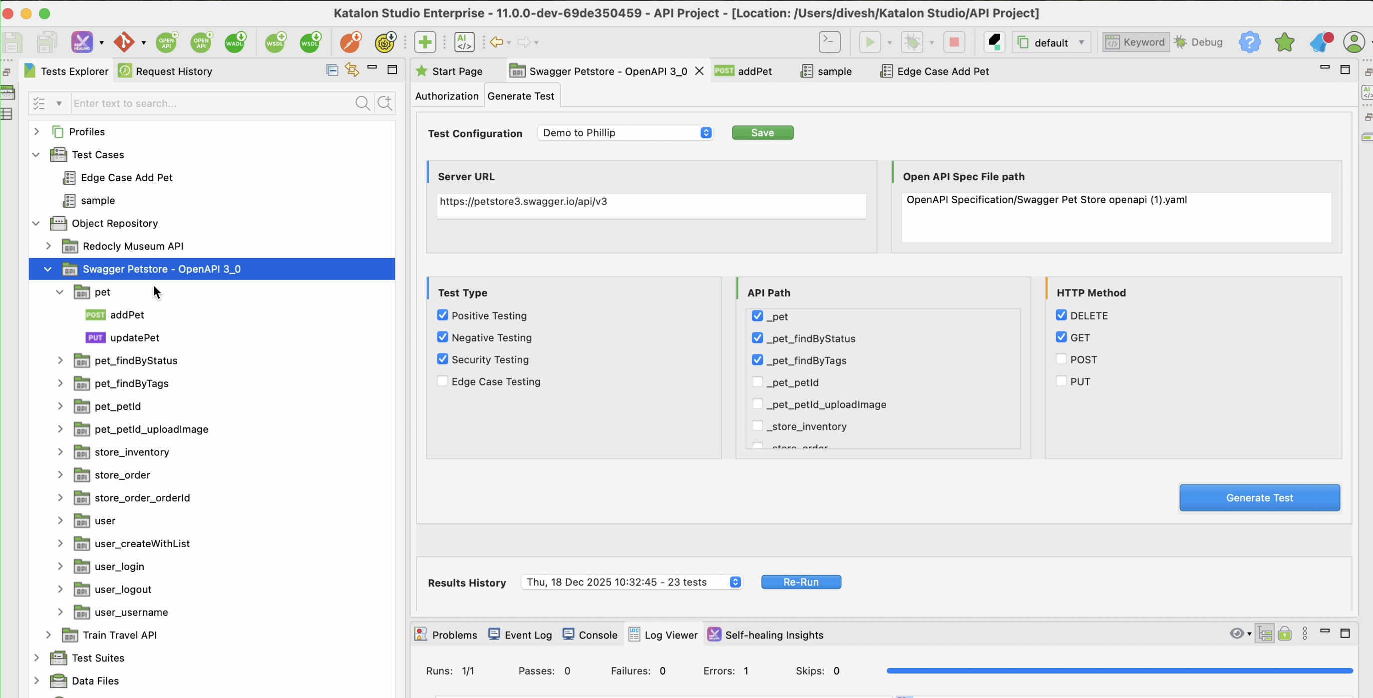 api generated test from openapi file interface