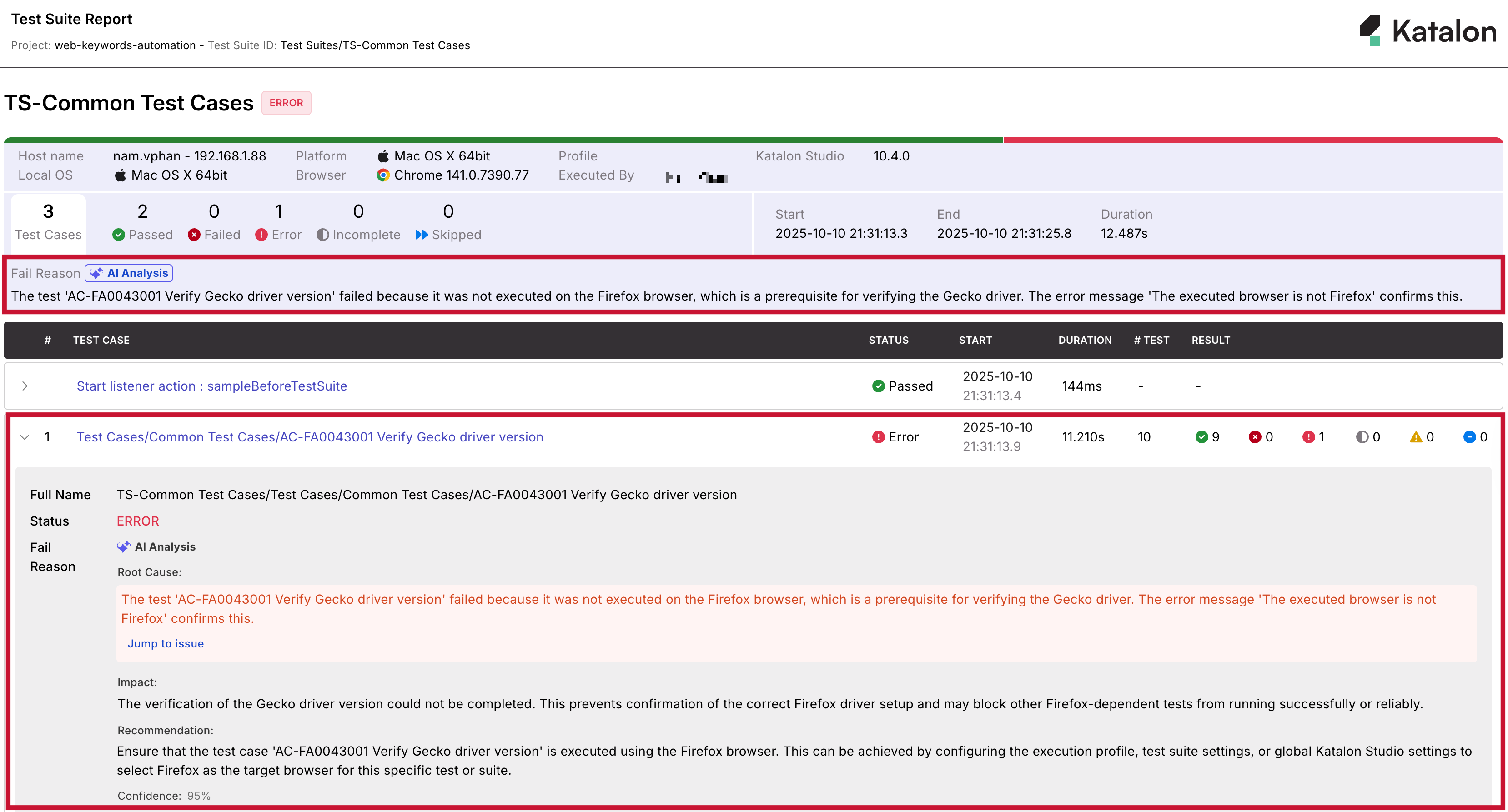 AI Failure Analysis in Reports | Katalon Docs