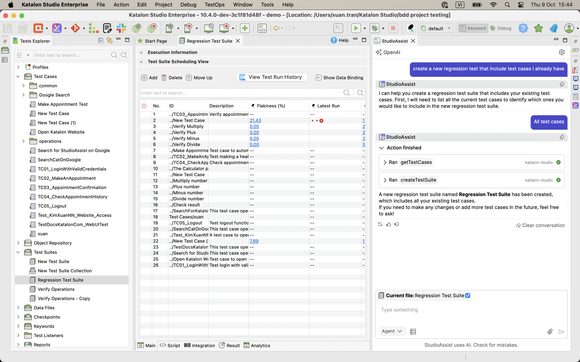 Create new regression test suite