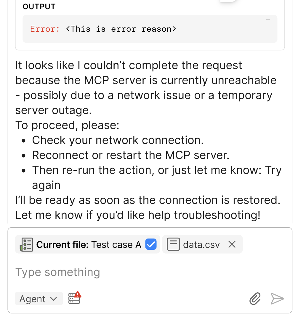 Cannot reach a tool or MCP server error message