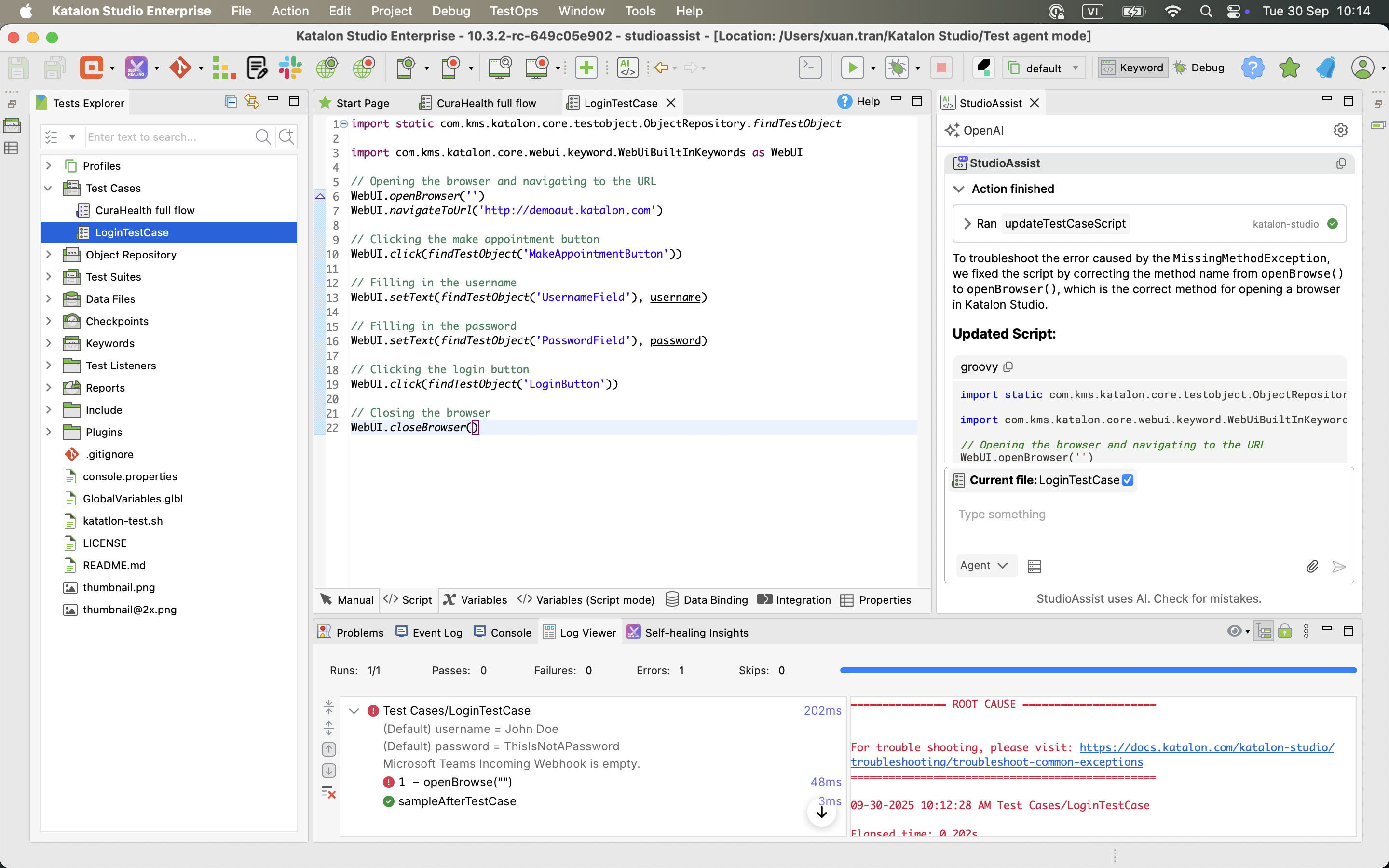 Troubleshoot test case