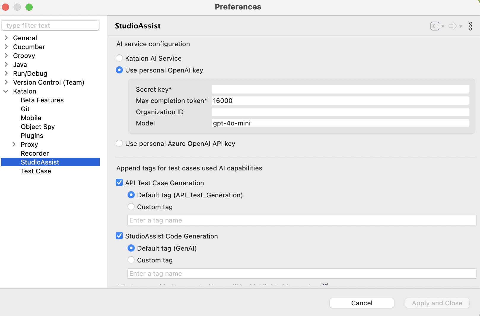 Select AI model
