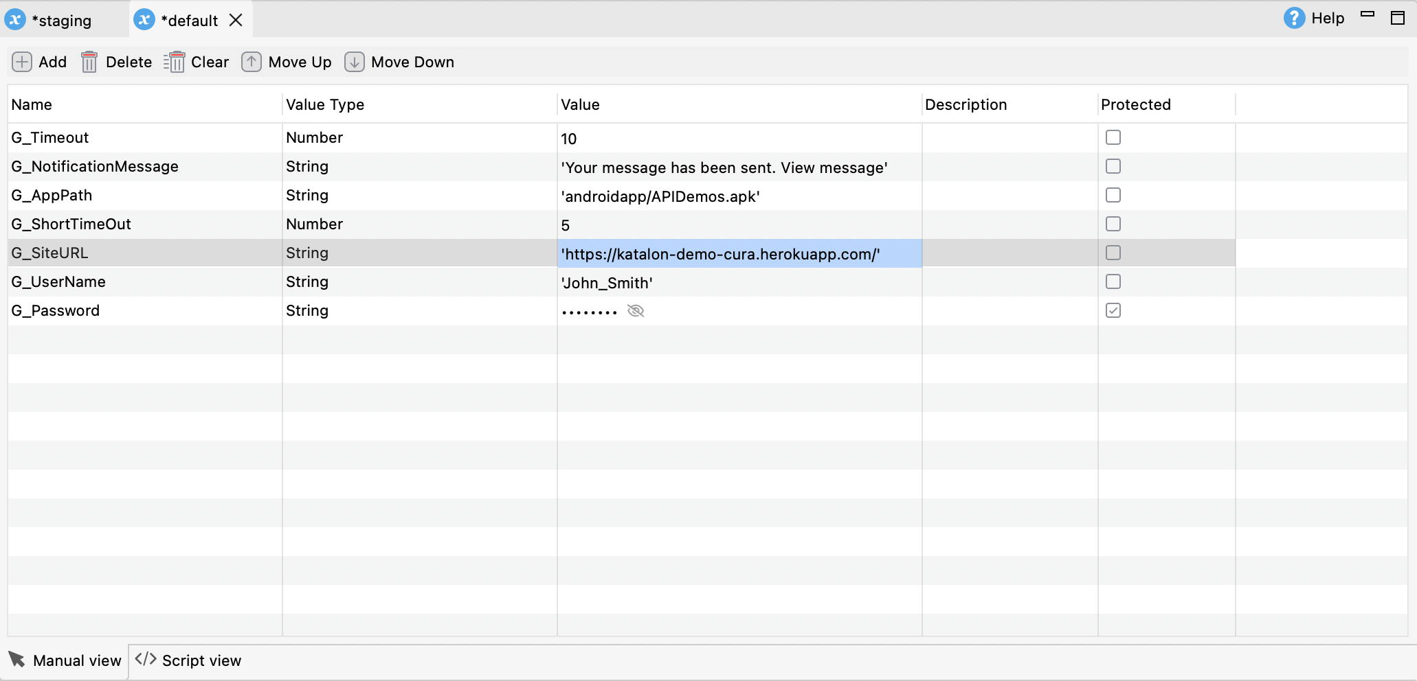 Execution profile in Manual view