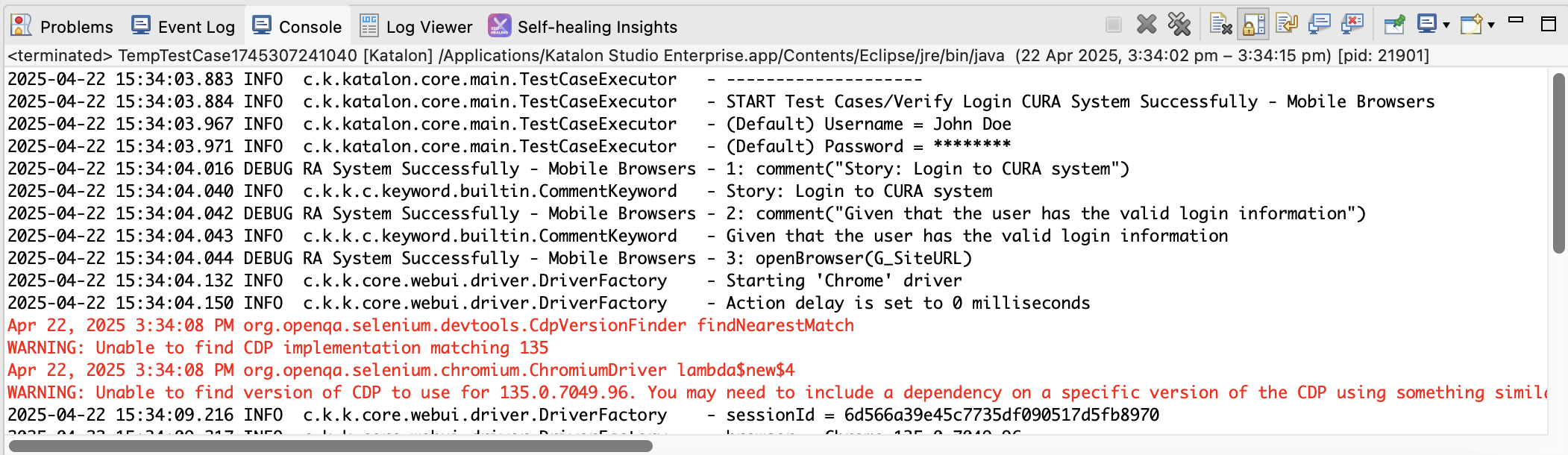 Test run result with masked variable