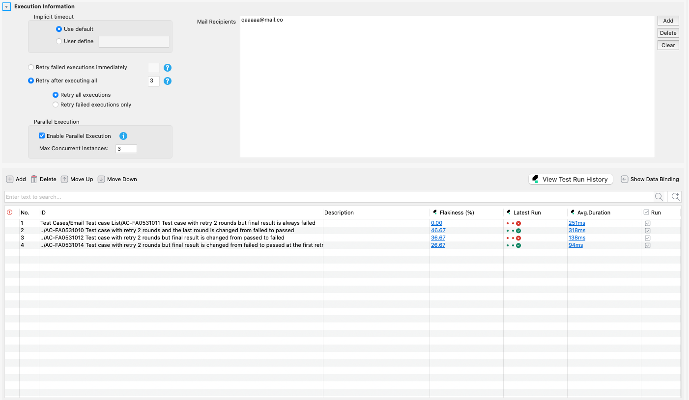 Parallel Execution settings in the Execution Information section of a test suite