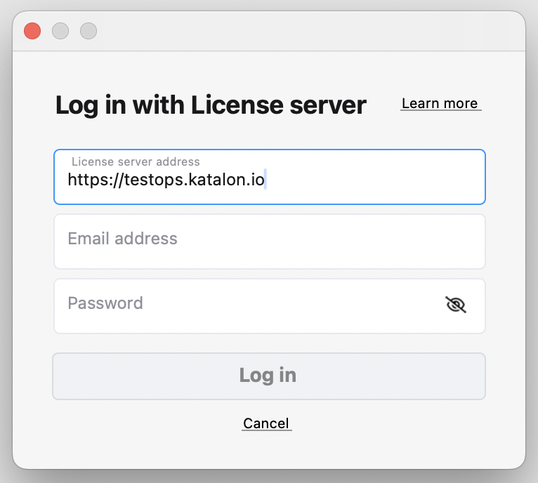 Katalon Studio Login with License server