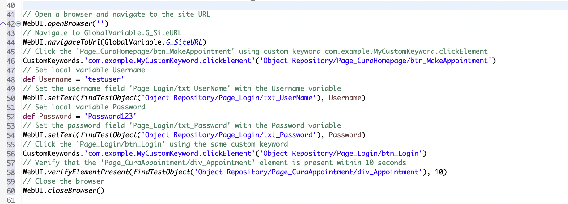 The generated script containing the custom keyword.