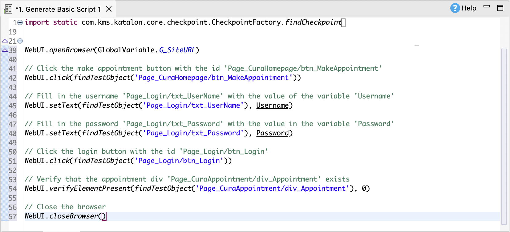 Generated test script of the Generate Basic Script 1 test case