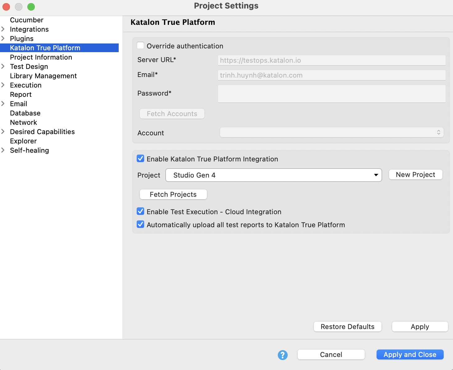 Integrate Studio with TruePlatform