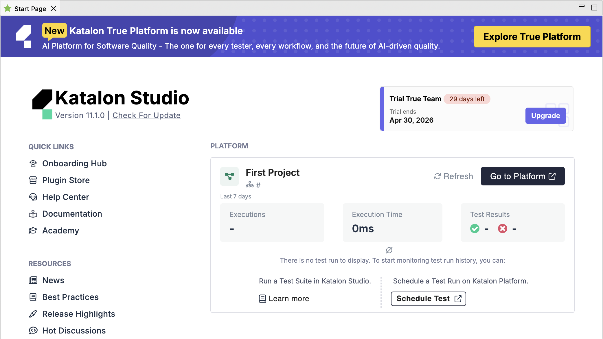 Start Page of project with Platform integrated
