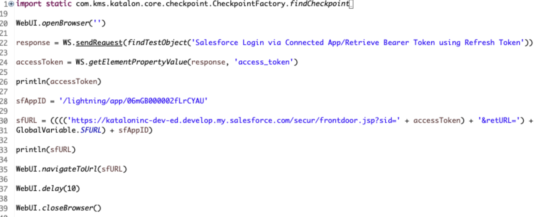 Salesforce MFA SSO test case script view