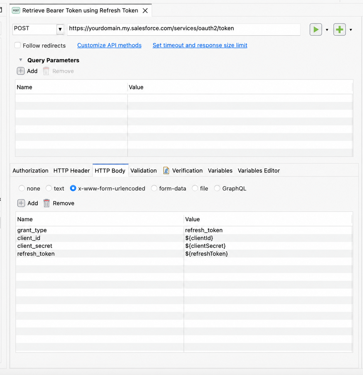 Katalon Studio refresh token request with variable placeholders