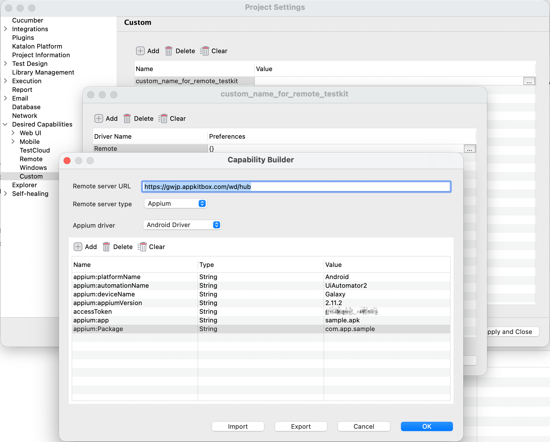 katalon studio remote testkit setup sample for android