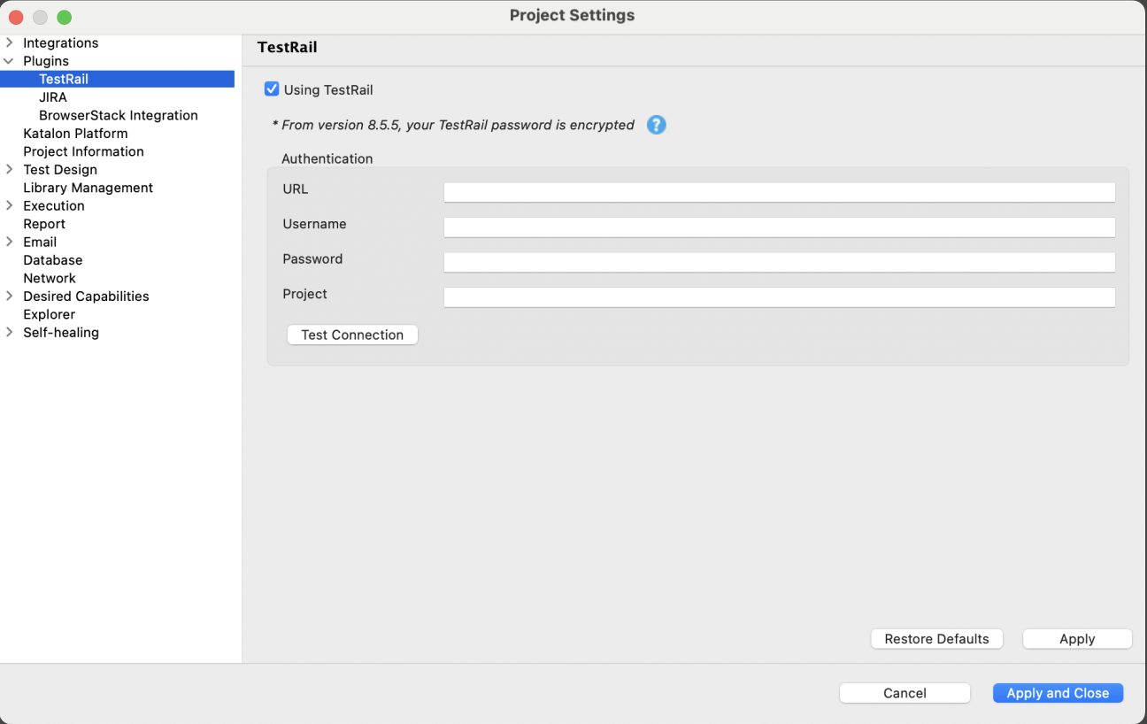 Enter your TestRail credentials