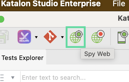the spy web button inside Katalon Studio