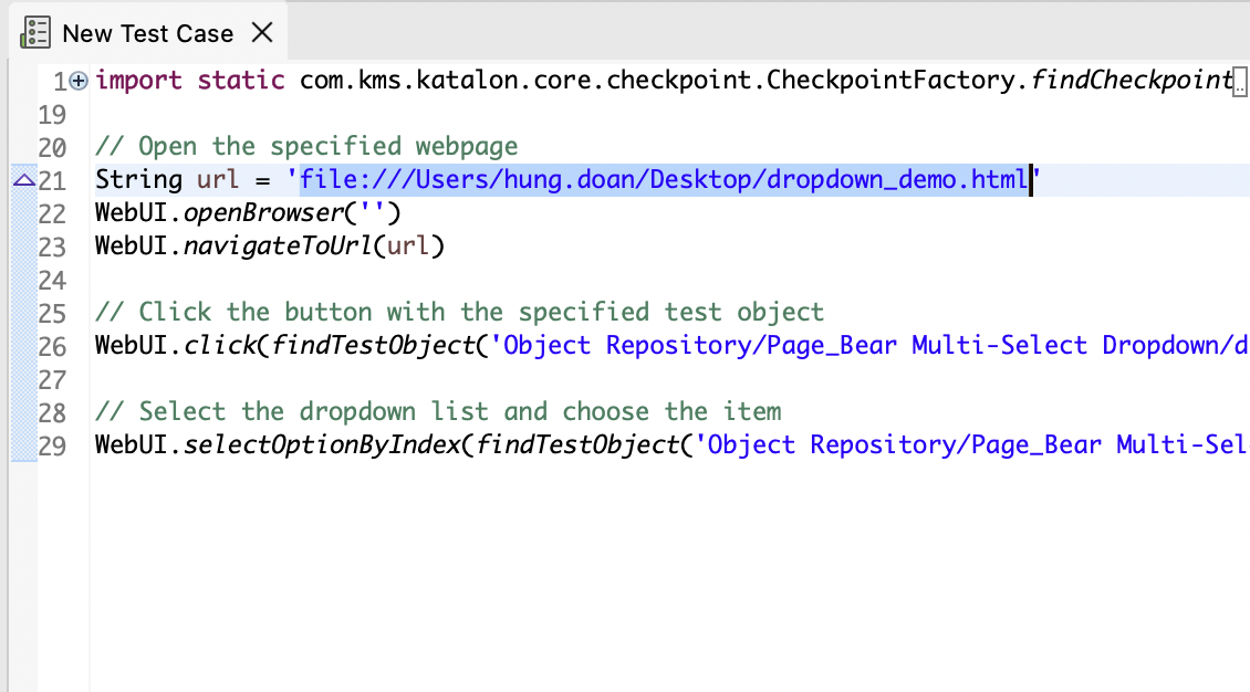 editing the url of a file in a code section
