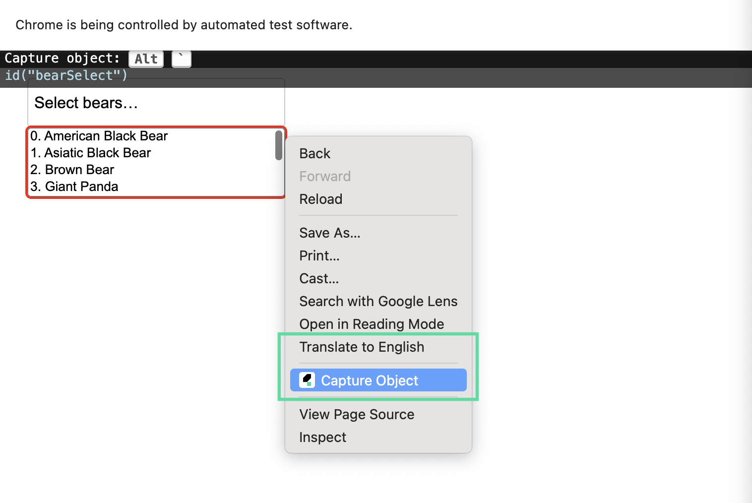 the capture object button in Katalon Studio