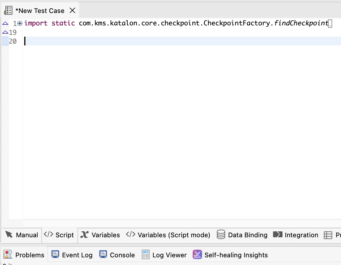 a blank test case with no script in Katalon Studio