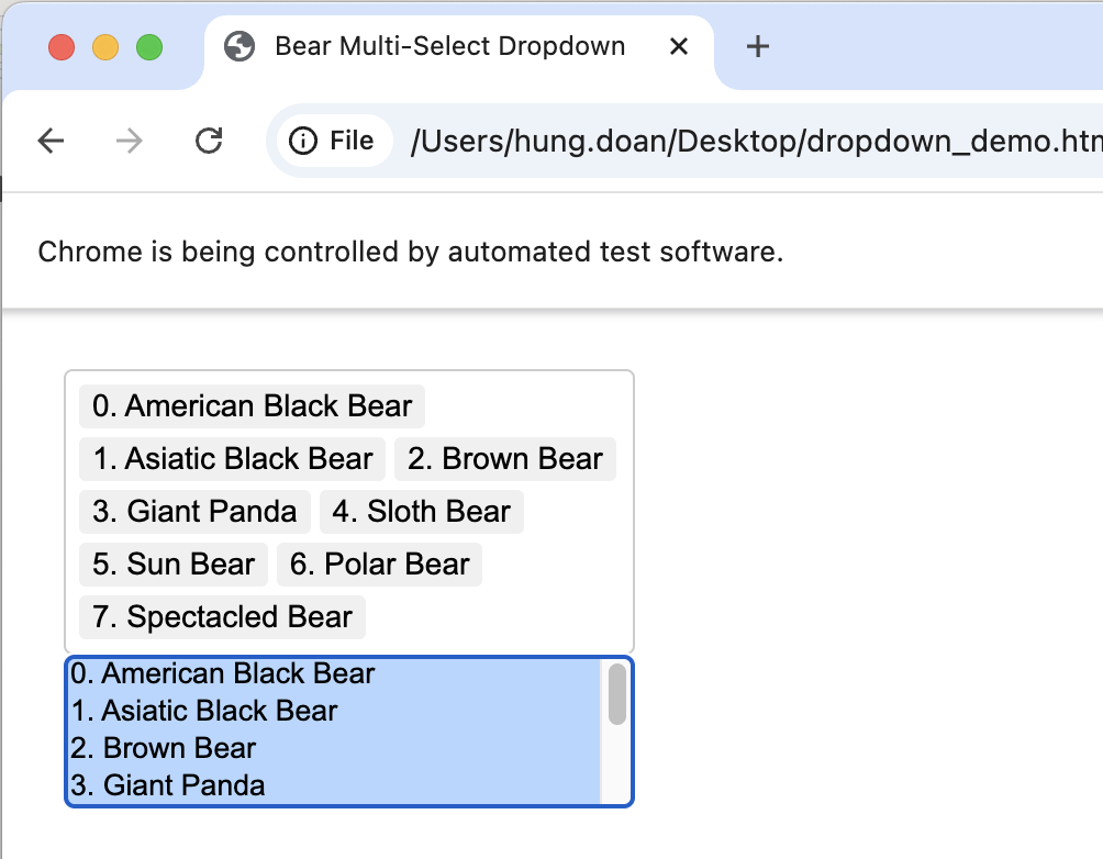 selecting all items in a dropdown list