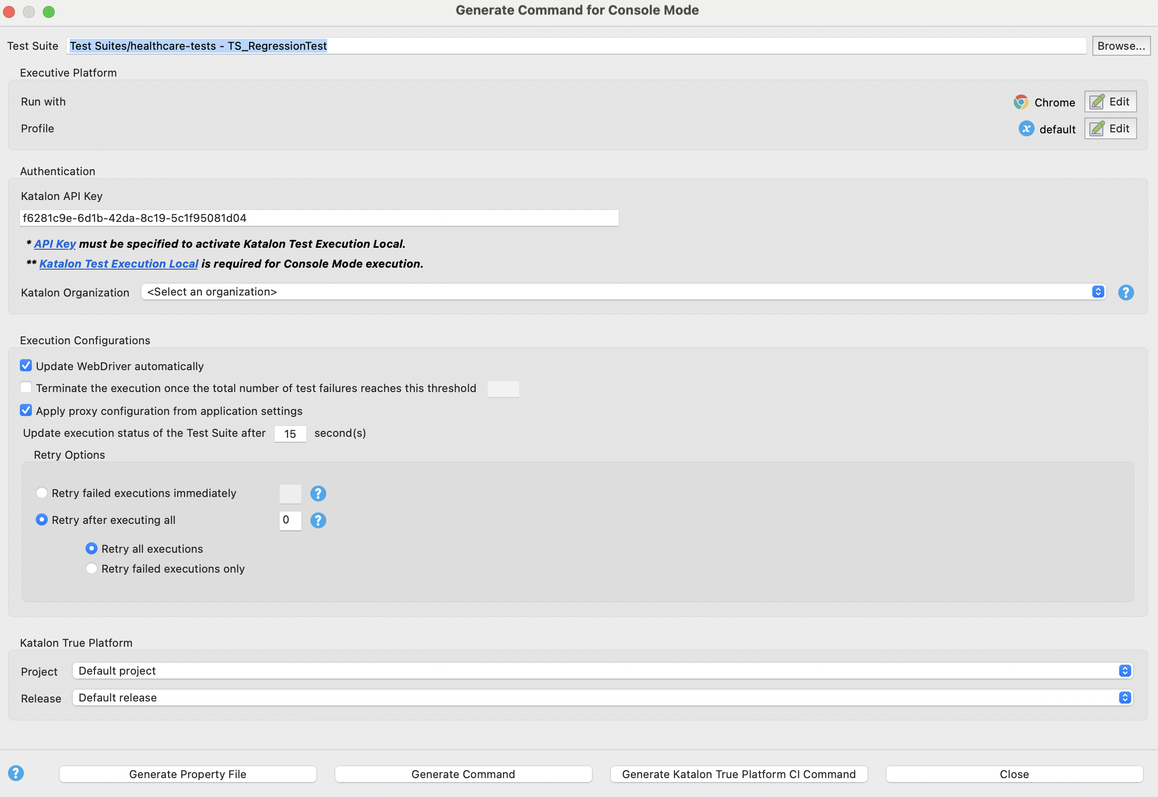 Generate Command for Console Mode