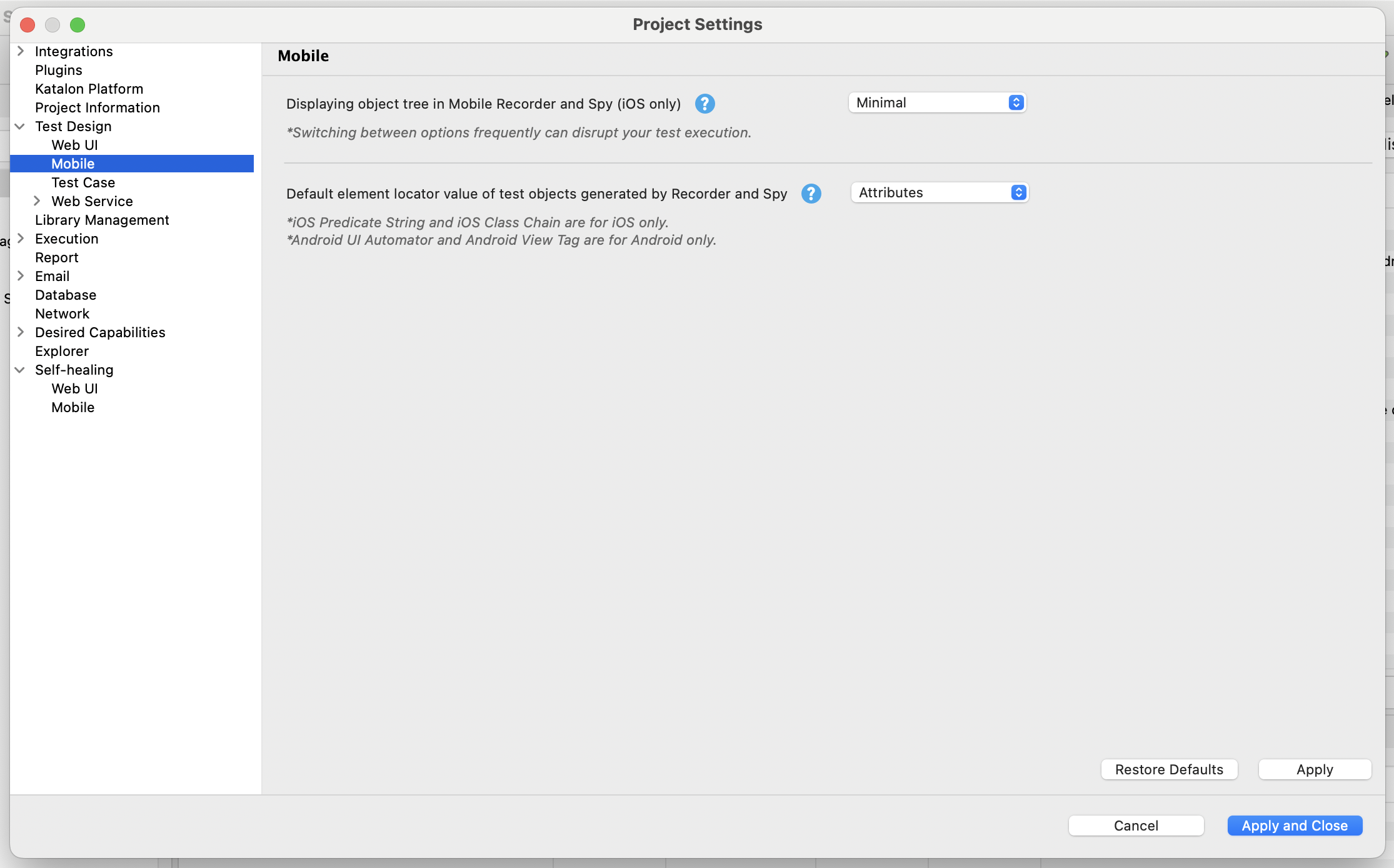 Configure Test Design for Mobile