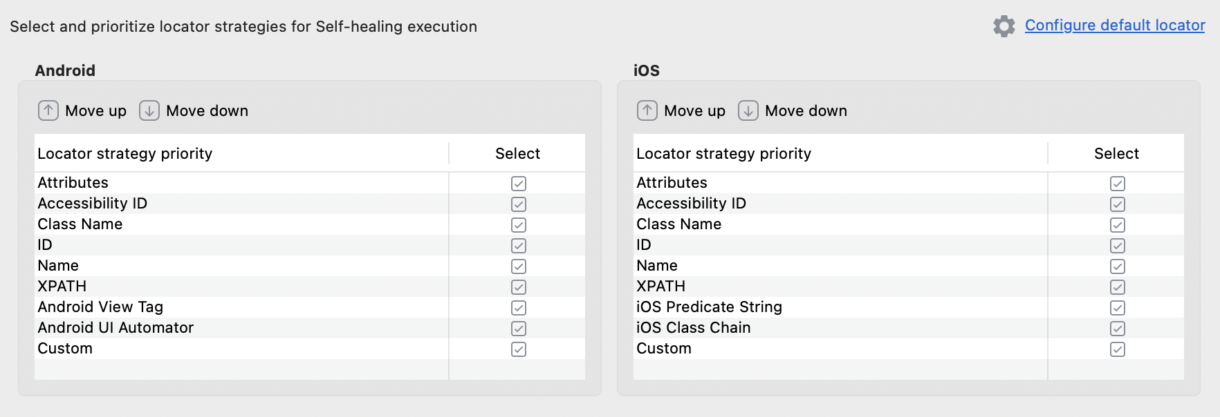 Configure locator methods for Mobile objects