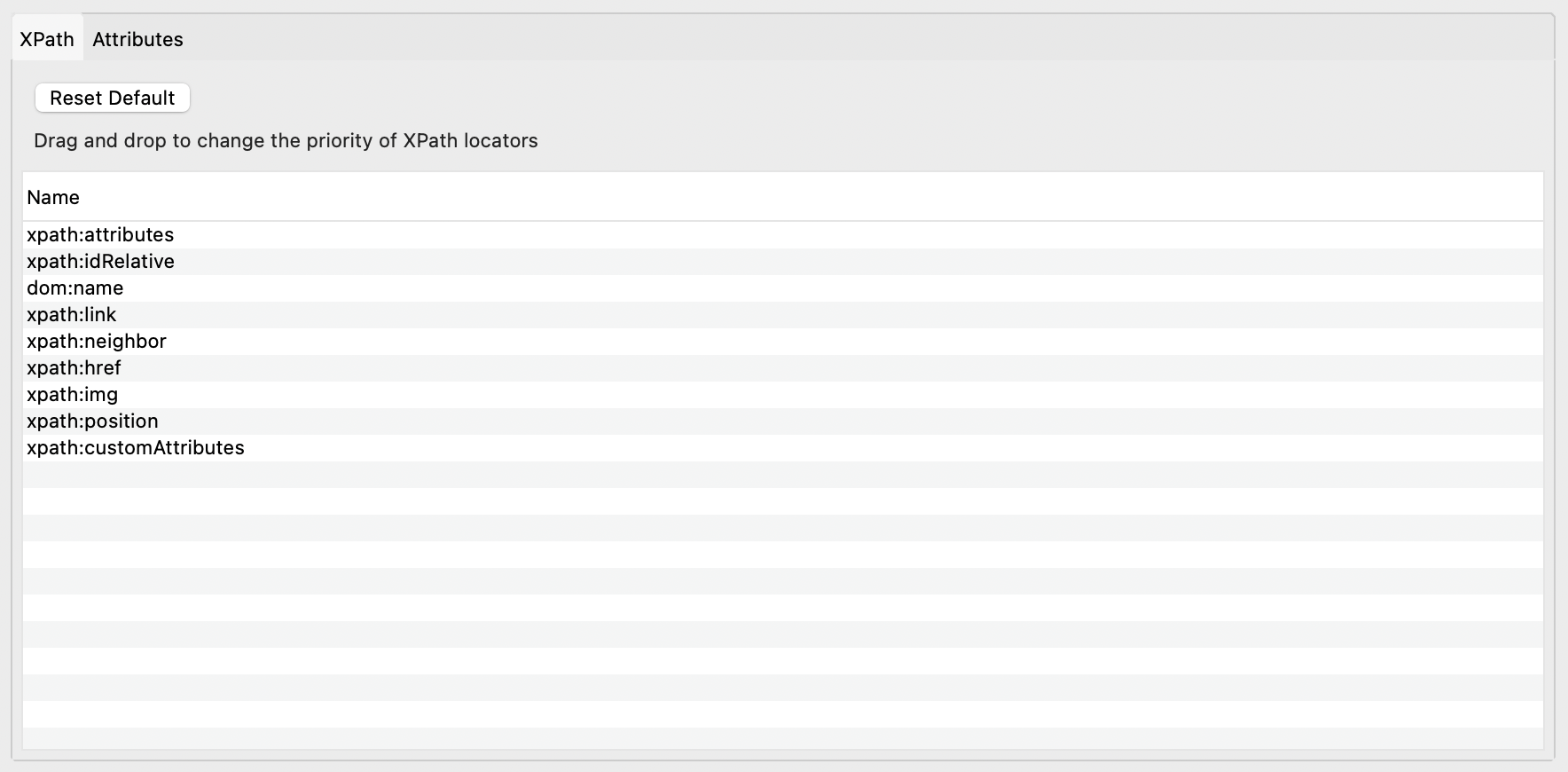 Set your locator priorities for XPath