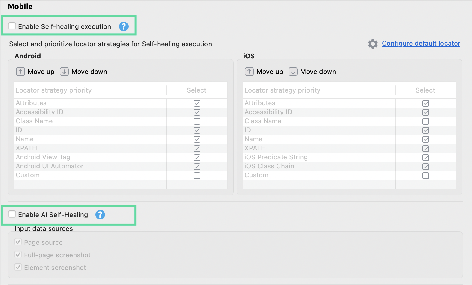 turn off classic mobile self healing
