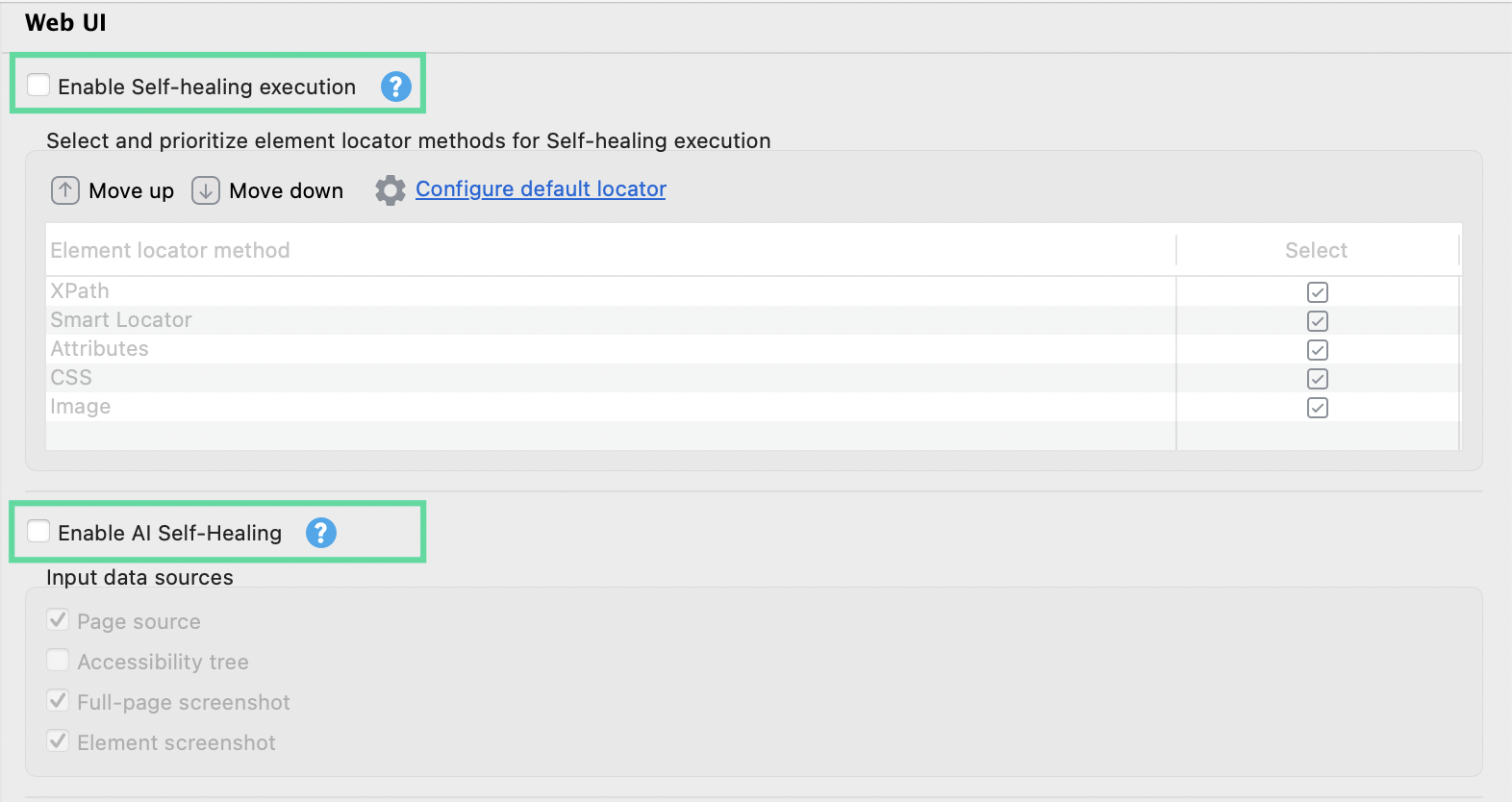turn off classic web self healing