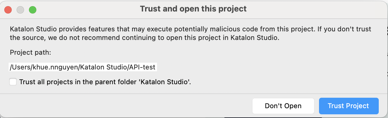 Trust dialog when open api sample project