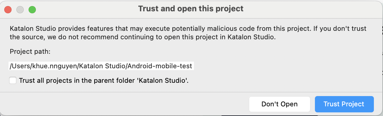 trust dialog android test 