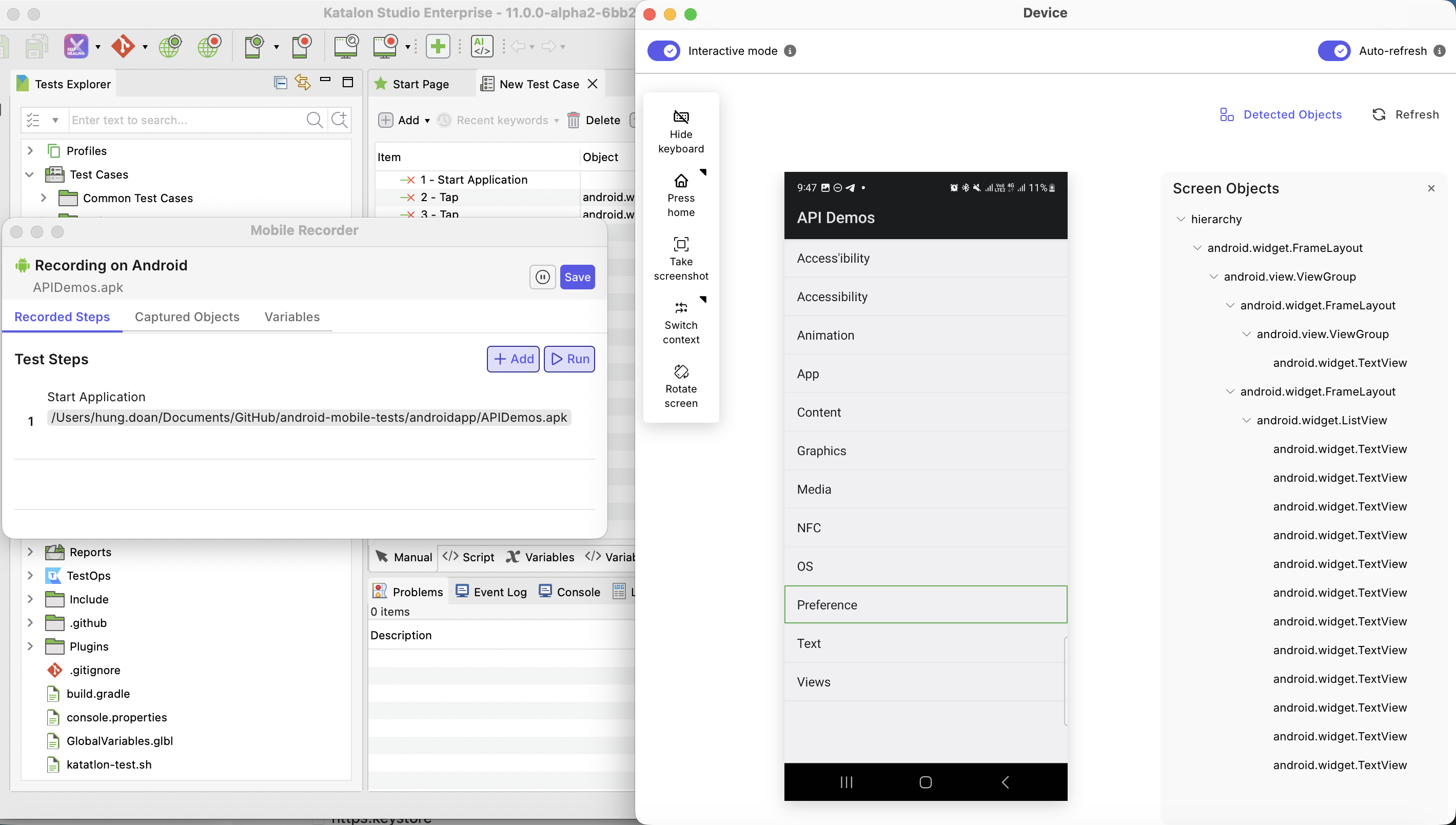 katalon studio smart mobile recorder interactive mode