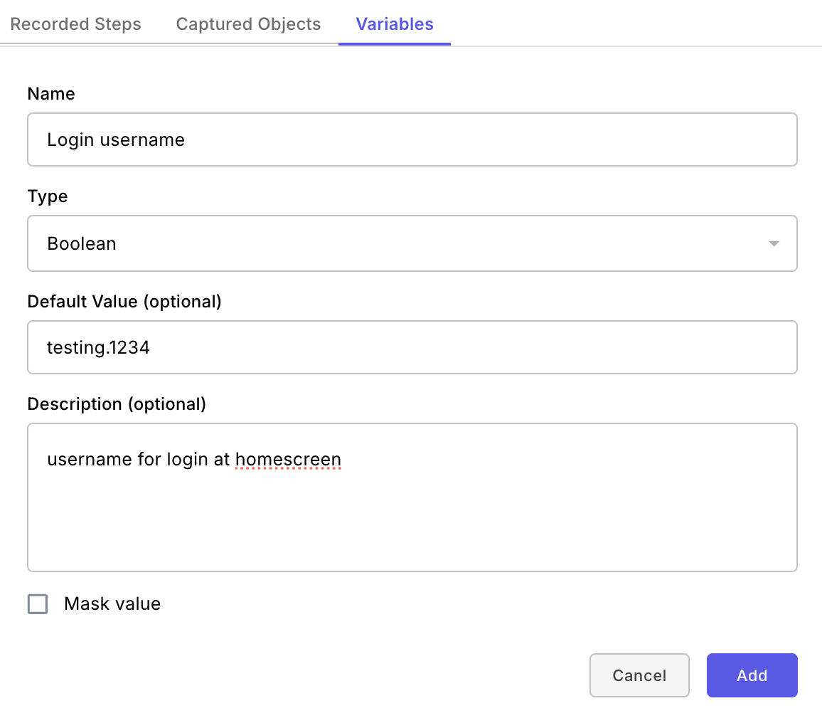 katalon studio smart mobile recorder variable editor