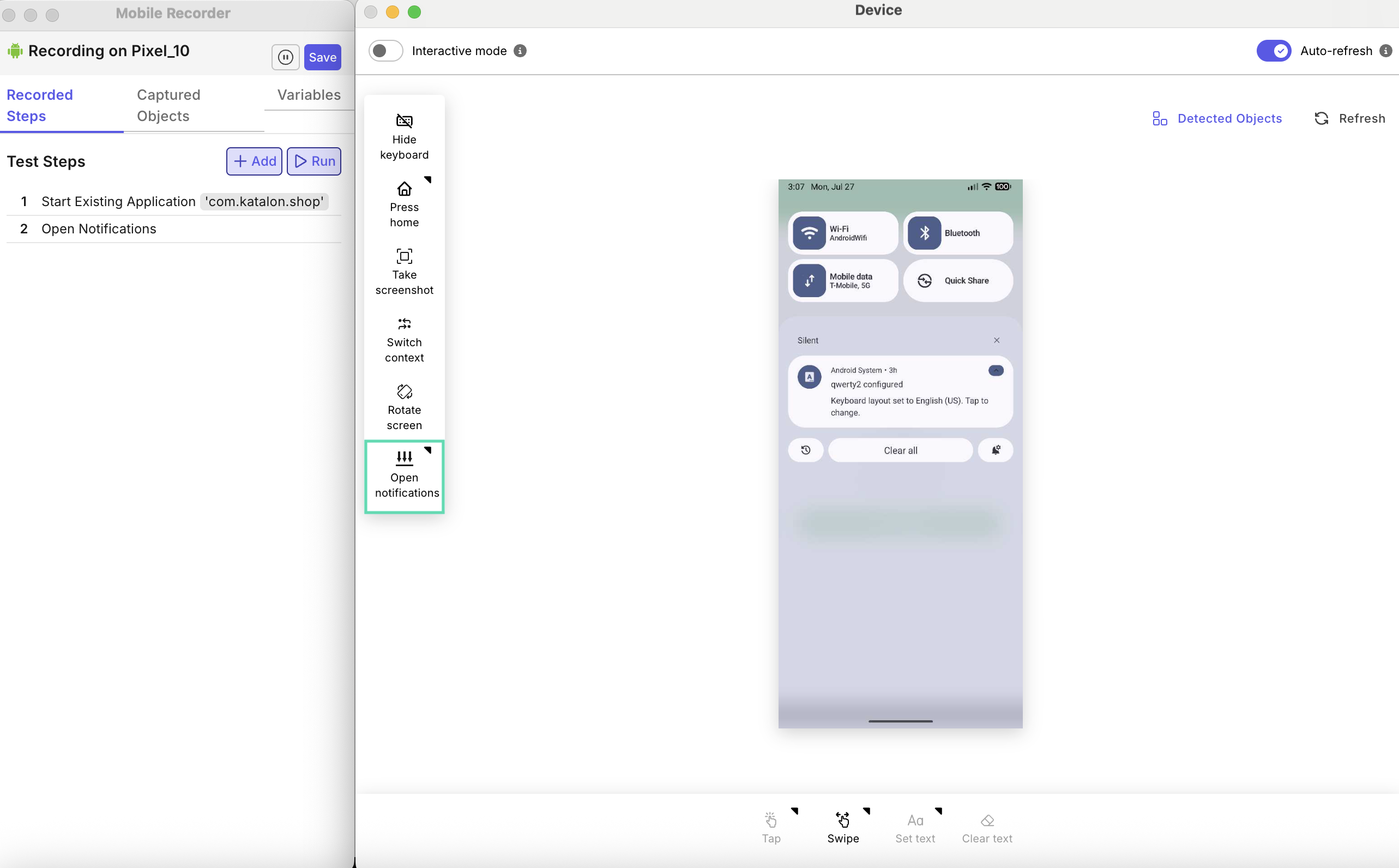open notification action in Smart Mobile Recorder