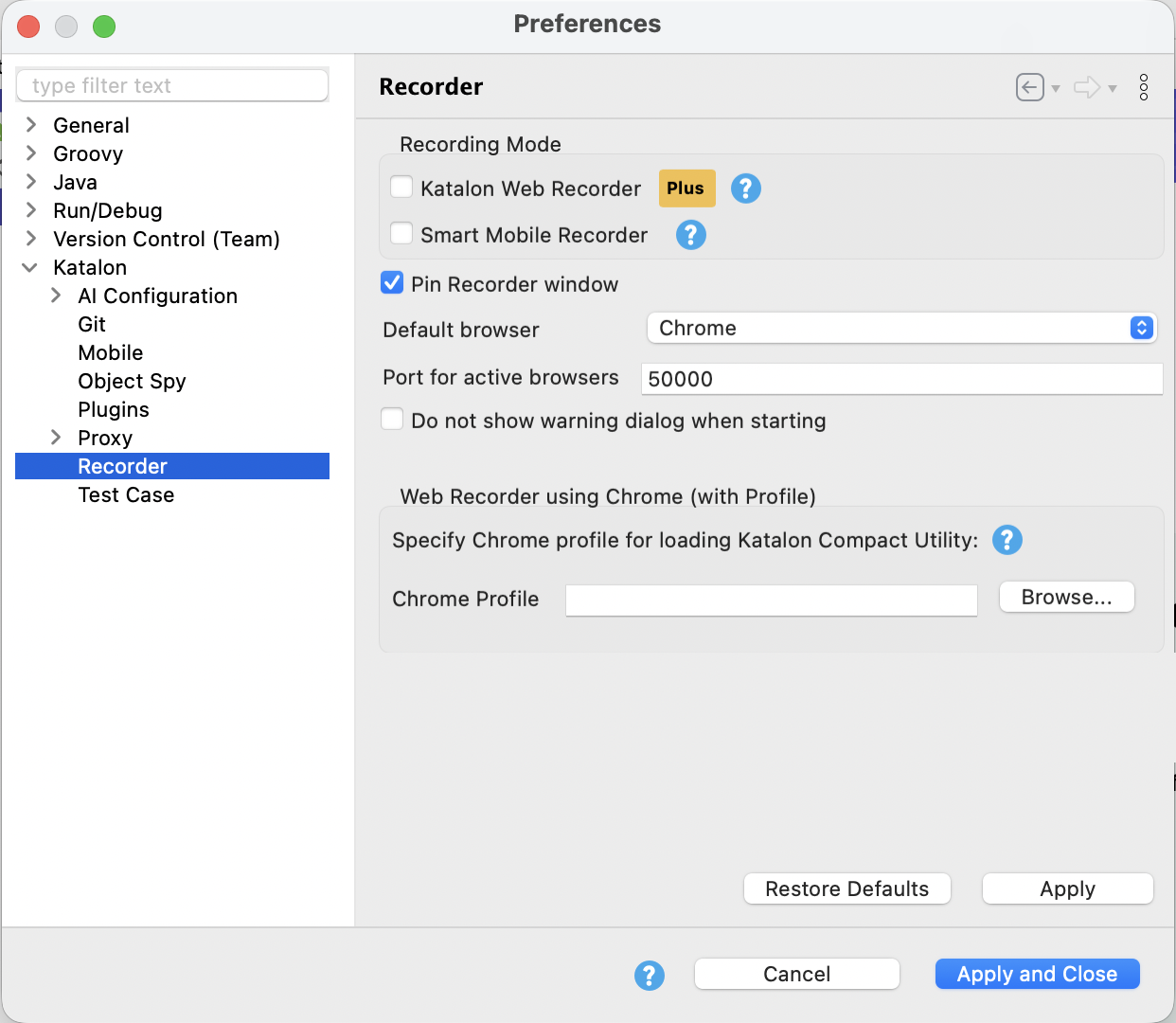 recorder preference settings
