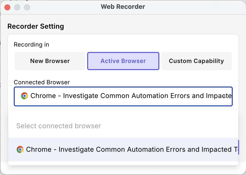 katalon studio web recorder plus active browser selection