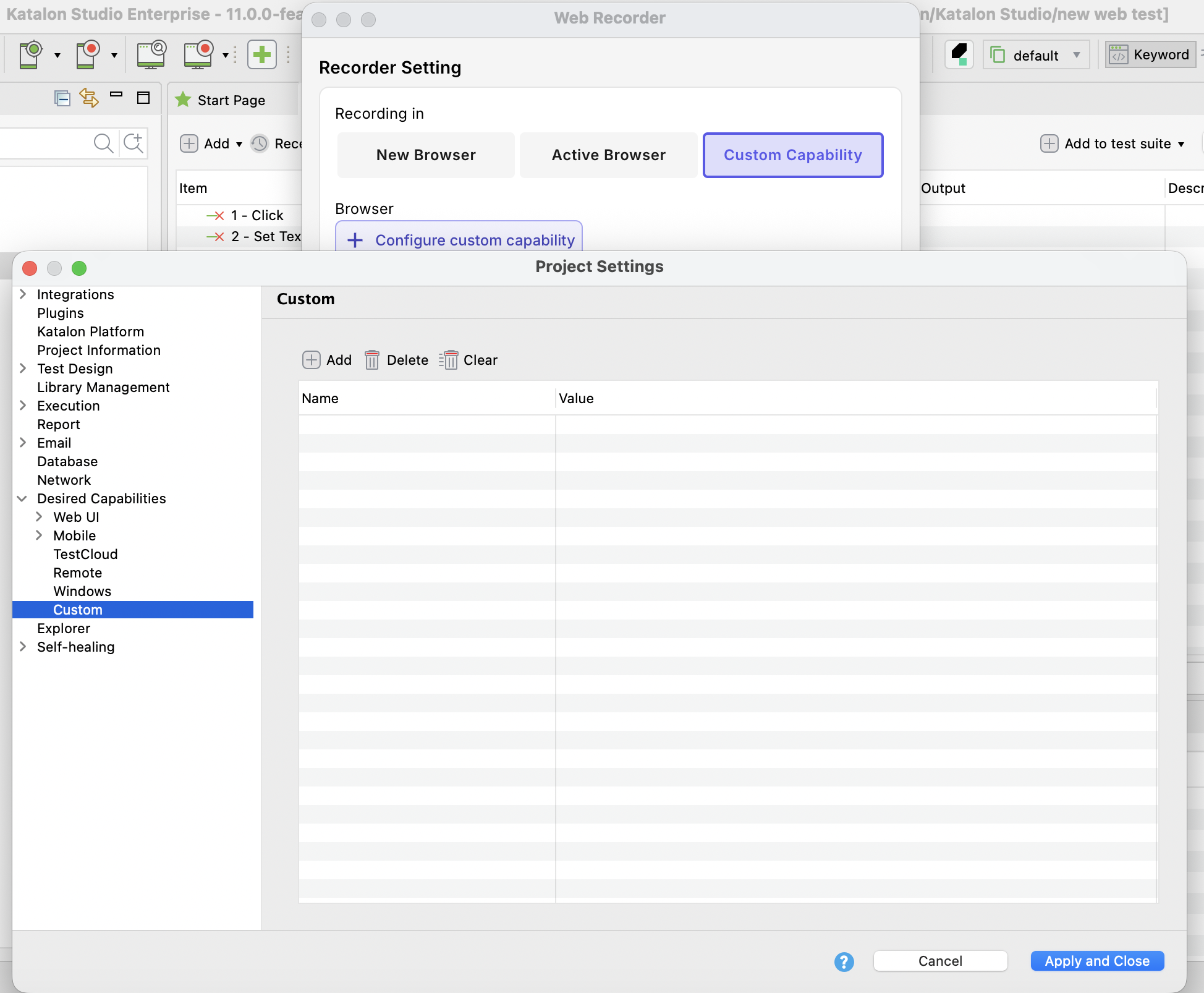 katalon studio web recorder plus custom capability