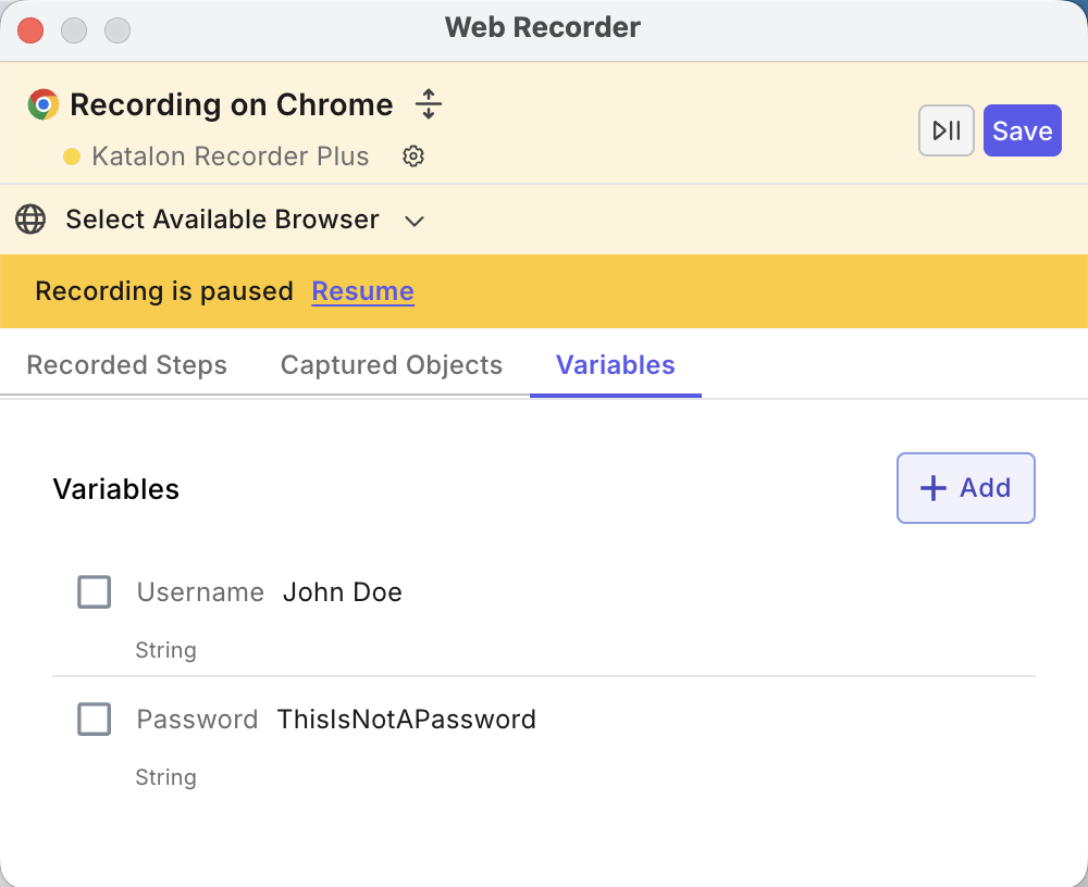katalon studio web recorder plus pause