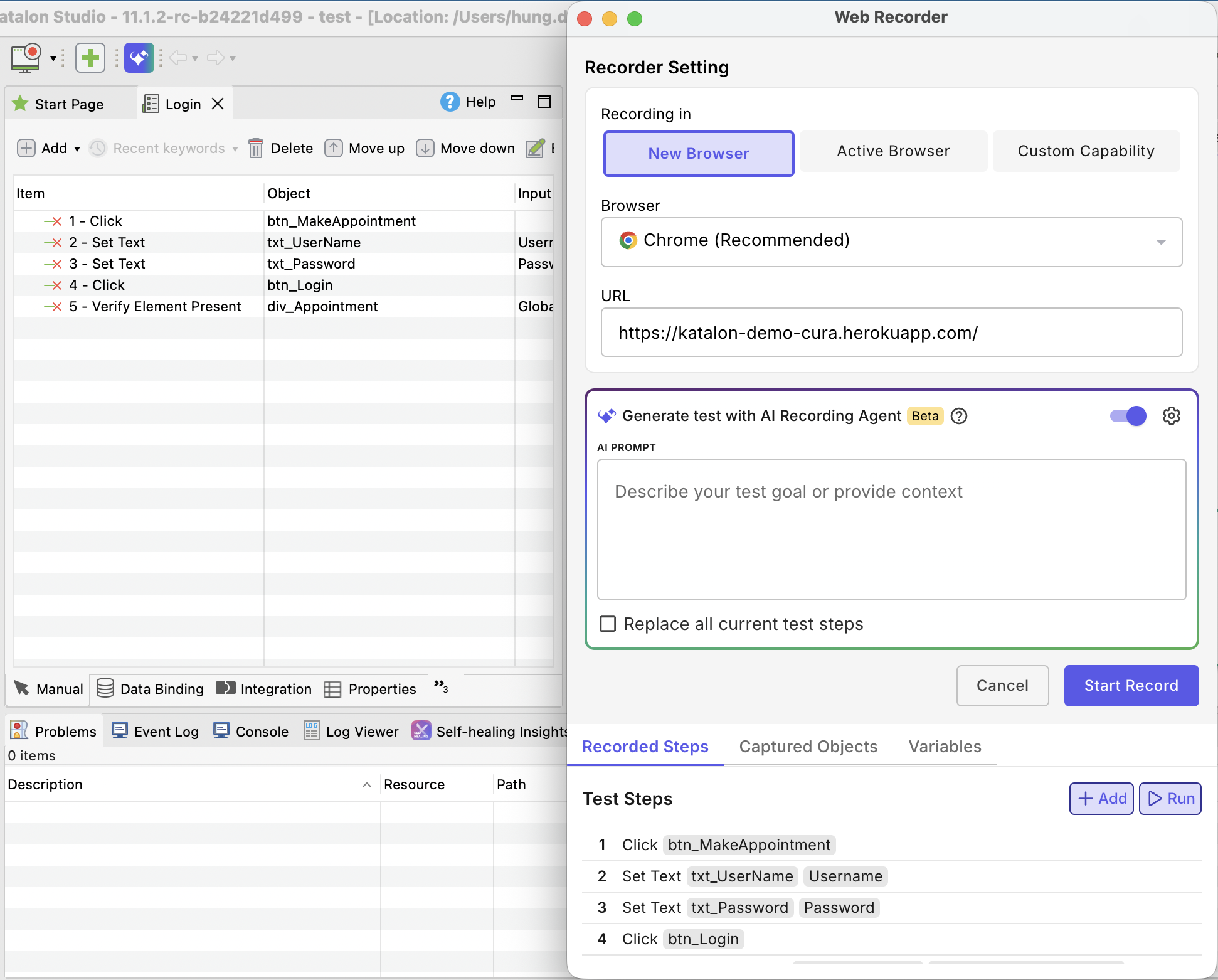 web recording agent generate over existing steps