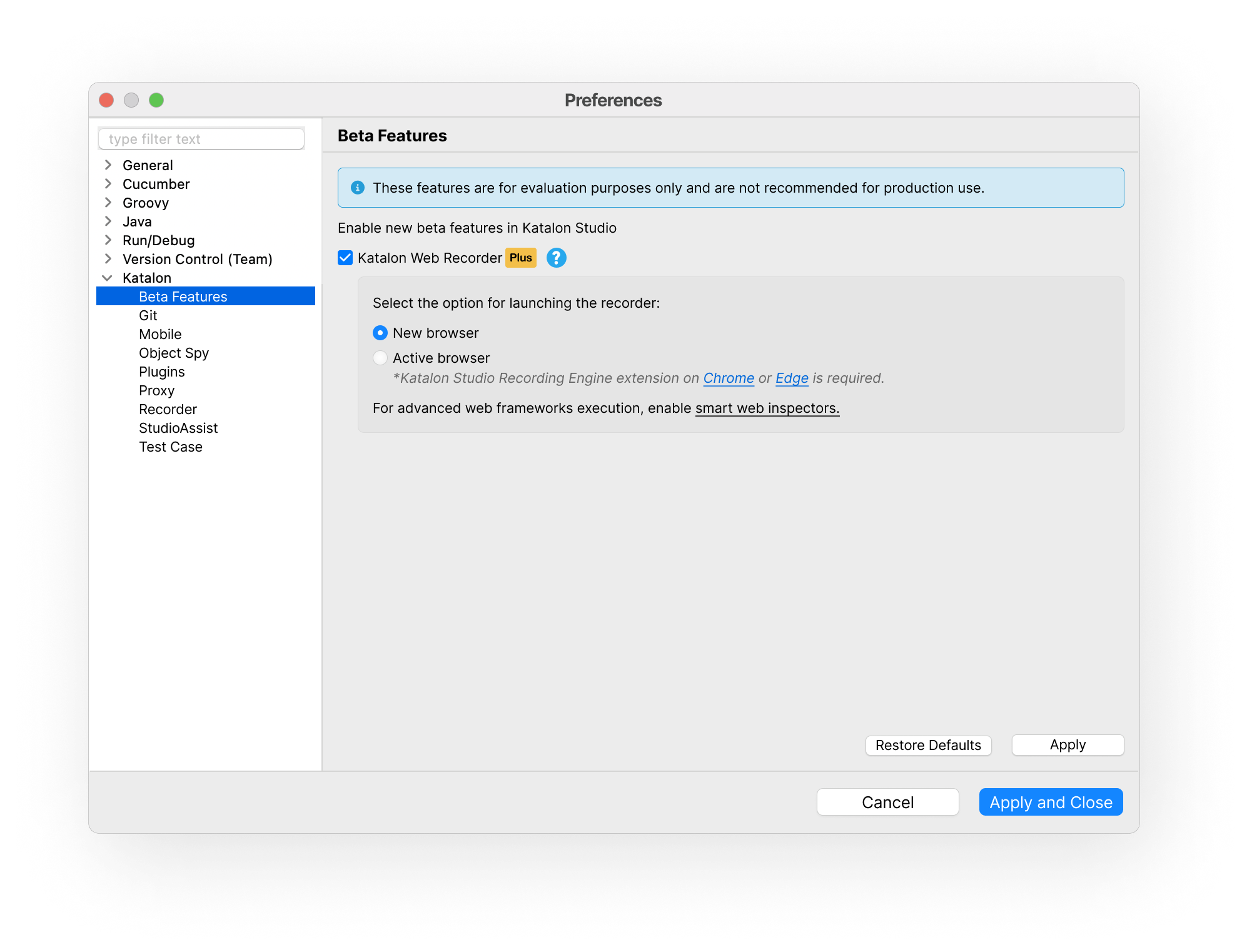 Configure Katalon Web Recorder Plus settings