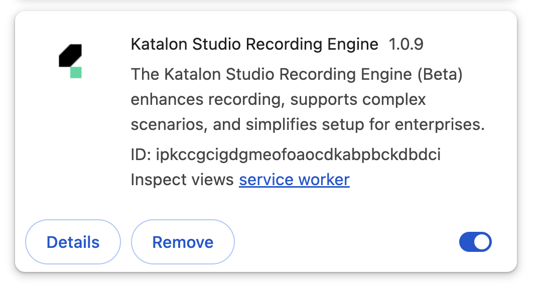 View Katalon Studio Recording Engine extension quick tile