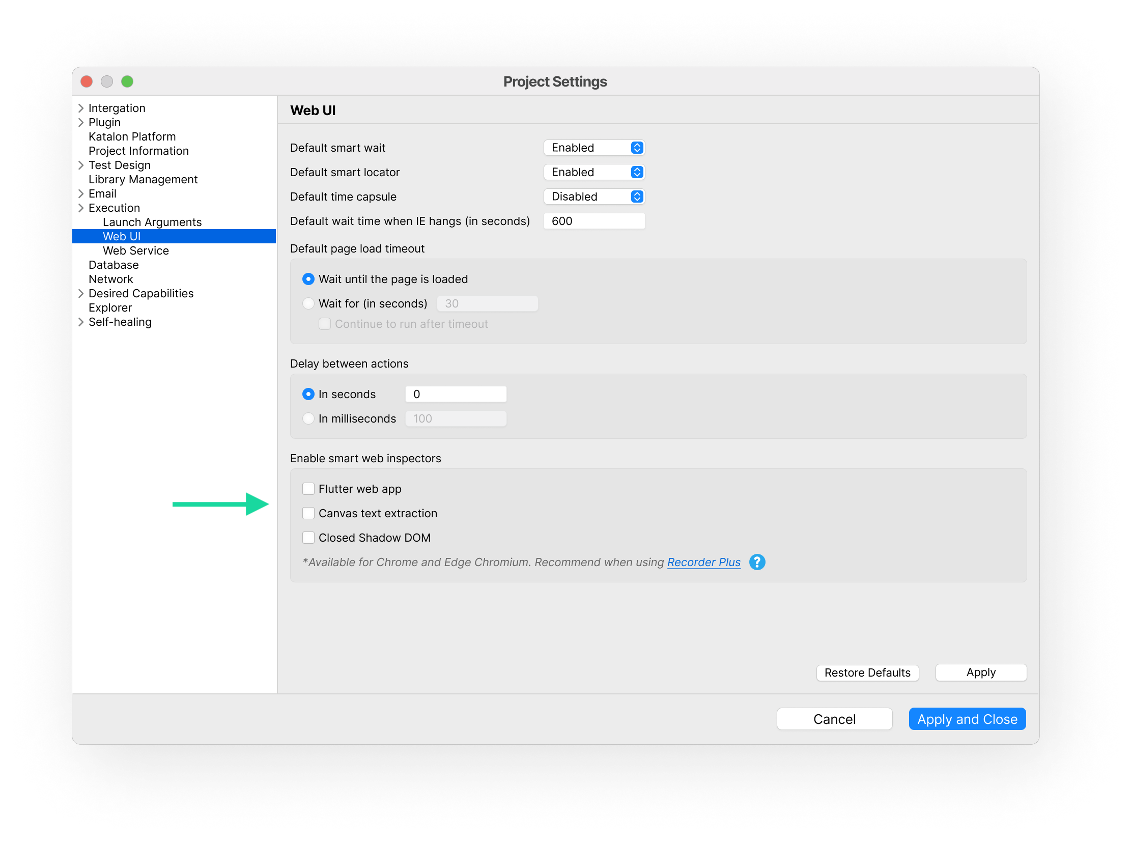 Enable web smart inspectors