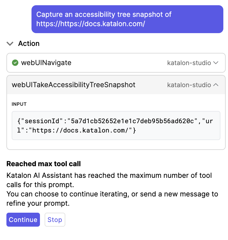 prompt that says the AI agent reached max tool call