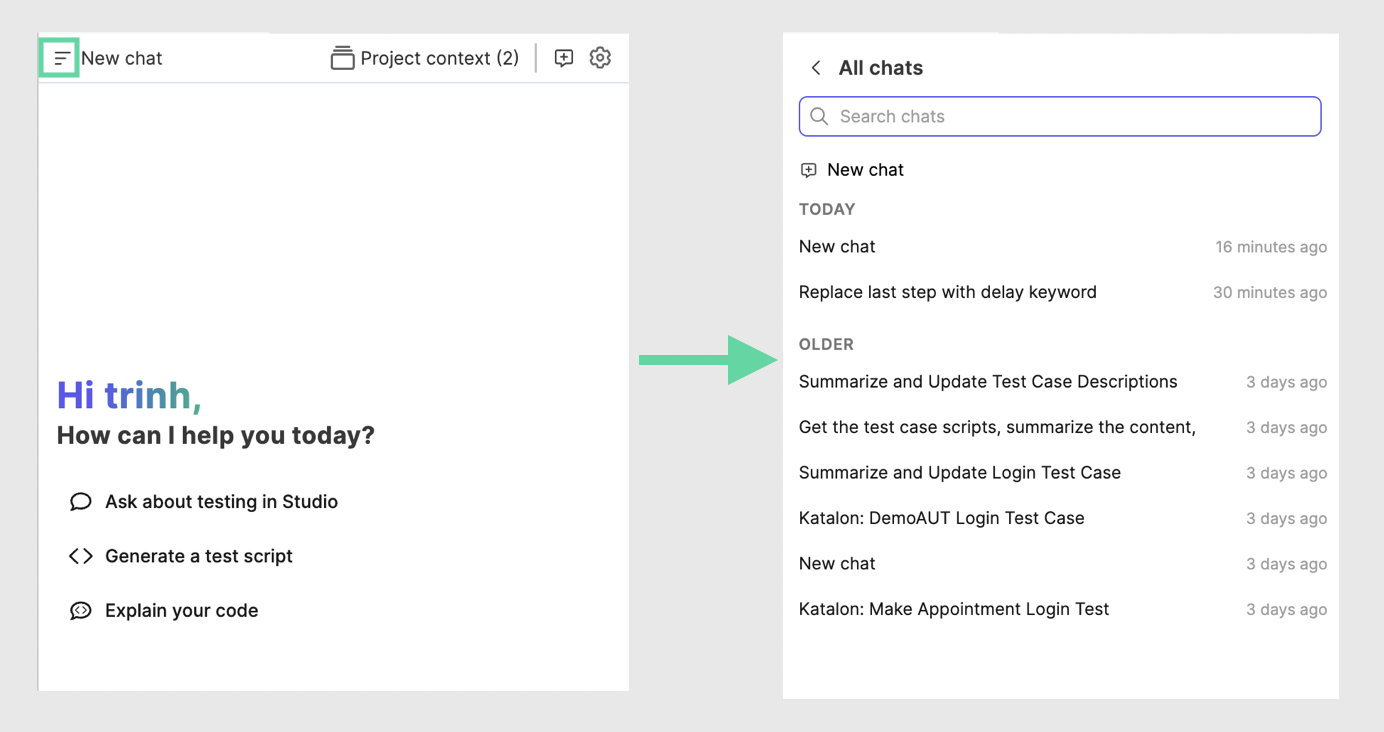 Open all chats in Katalon AI Assistant
